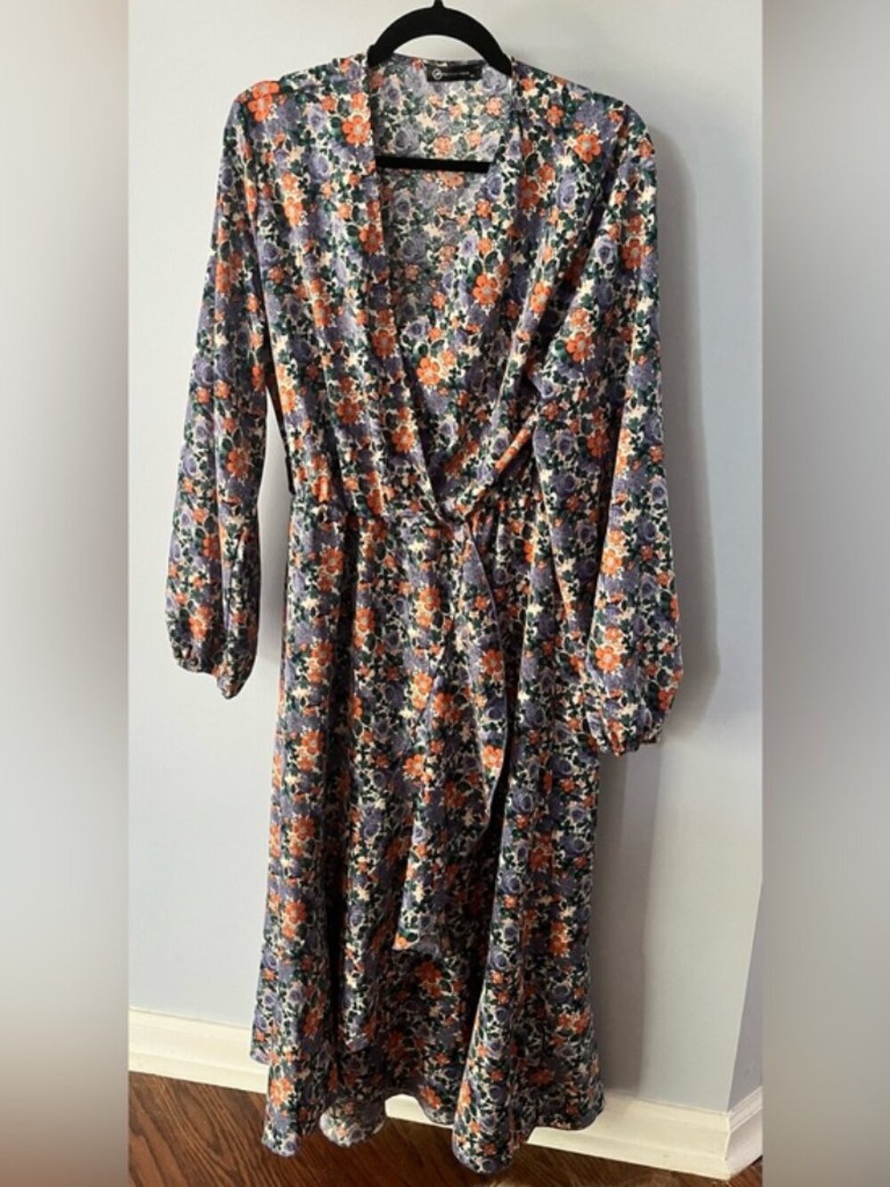 PRETTYGARDEN Floral Long Sleeve Dress XL Orange Purple Boho Fall Midi